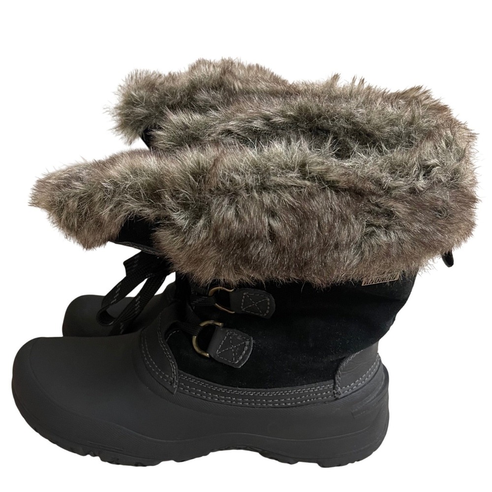 Khombu Womens Black Suede Faux Fur Trim‎ Waterproof Winter Snow Boots Size 9